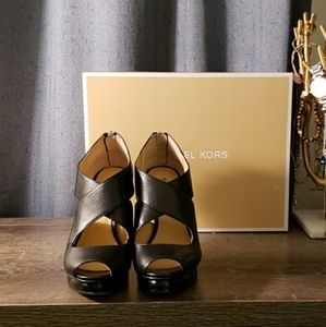 Michael Kors Elena Black Leather Platform Heels